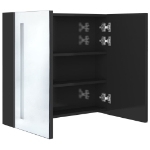 Armadietto Bagno con Specchio e LED Nero Lucido 62x14x60 cm