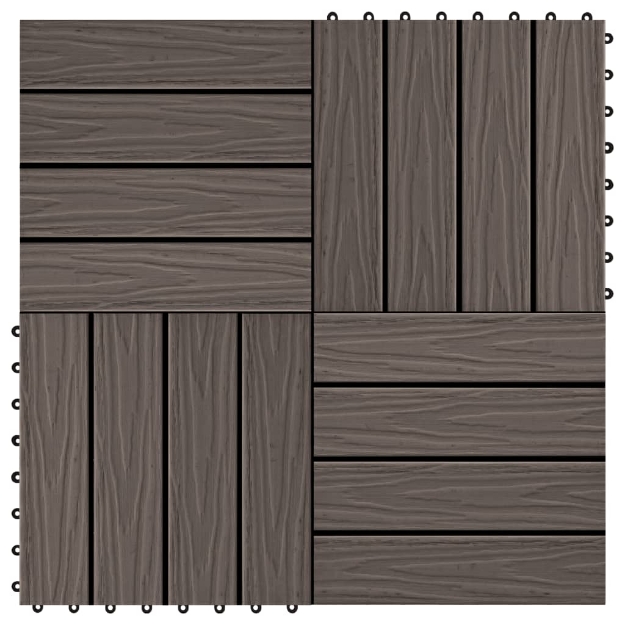 Piastrelle 11 pz Goffrature WPC 30x30 cm 1 mq Marrone Scuro