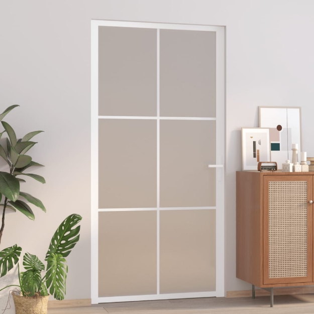 Porta Interna 102,5x201,5 cm Bianco Opaco in Vetro e Alluminio