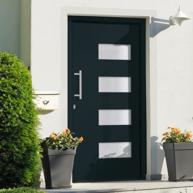 Porta d'Ingresso in Alluminio e PVC Antracite 100x200 cm