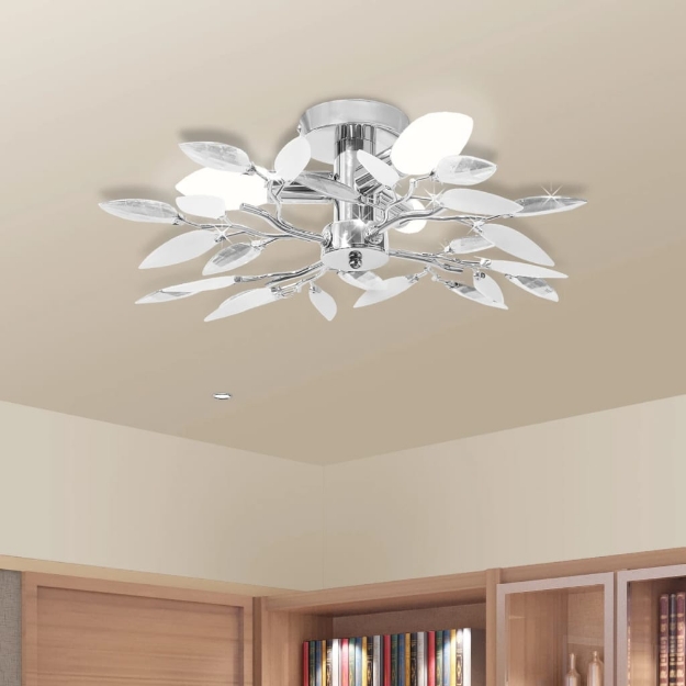 Lampada da Soffitto Foglie Bianco e Acrilico Trasparente 3xE14