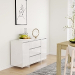 Credenza con 3 Cassetti Bianco Lucido 120x41x75cm in Truciolato