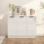 Credenza Bianco Lucido 90,5x30x70 cm in Legno Multistrato