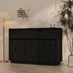 Credenza Nera 110x34x75 cm in Legno Massello di Pino