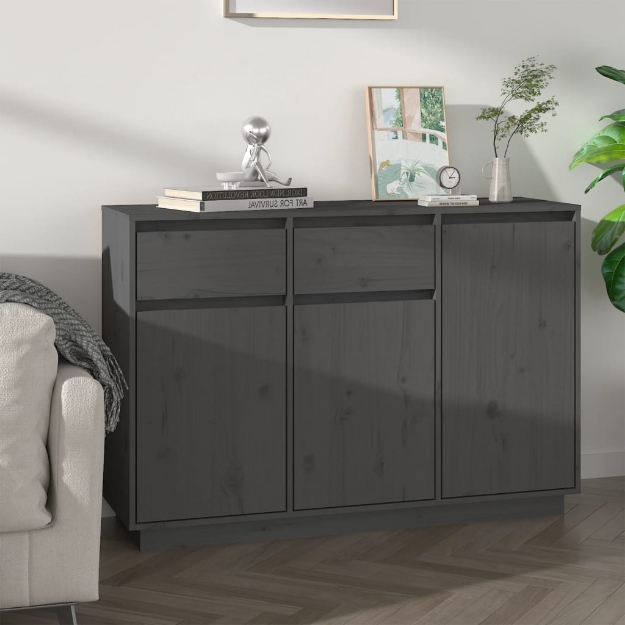 Credenza Grigia 110x34x75 cm in Legno Massello di Pino