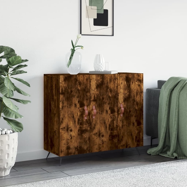 Credenza Rovere Fumo 90x34x80 cm in Legno Multistrato