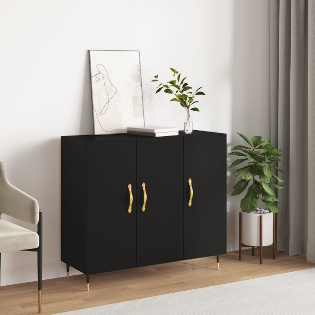 Credenza Nera 90x34x80 cm in Legno Multistrato