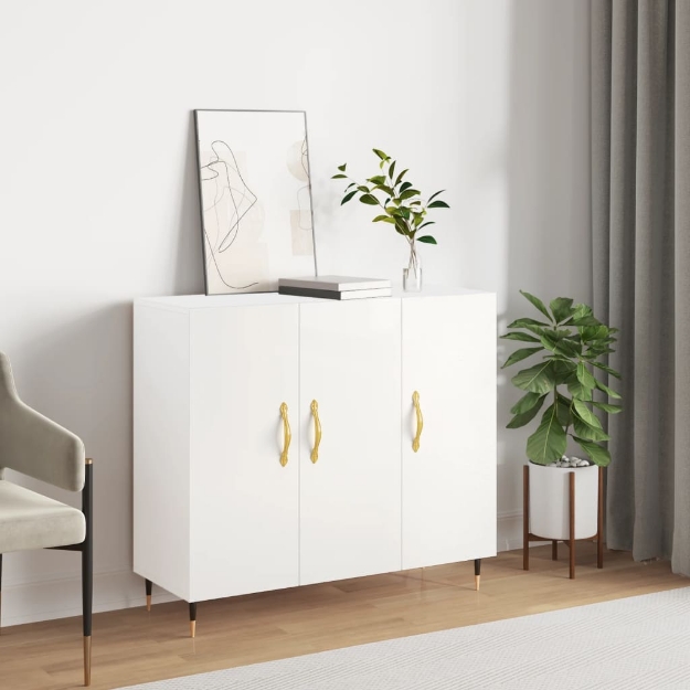 Credenza Bianca 90x34x80 cm in Legno Multistrato