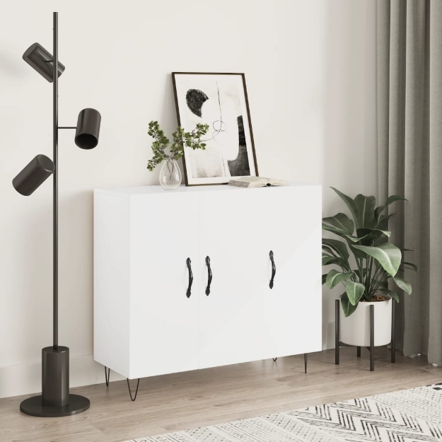 Credenza Bianco Lucido 90x34x80 cm in Legno Multistrato