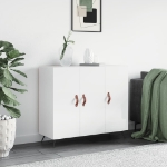 Credenza Bianco Lucido 90x34x80 cm in Legno Multistrato