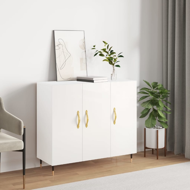 Credenza Bianco Lucido 90x34x80 cm in Legno Multistrato