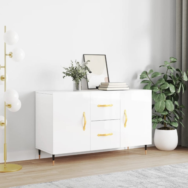 Credenza Bianco Lucido 100x36x60 cm in Legno Multistrato