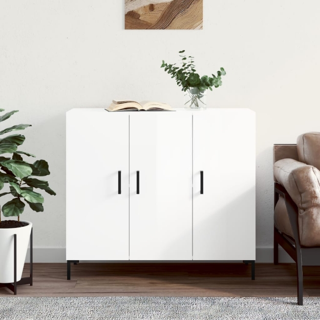 Credenza Bianco Lucido 90x34x80 cm in Legno Multistrato