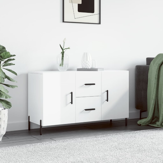 Credenza Bianco Lucido 100x36x60 cm in Legno Multistrato