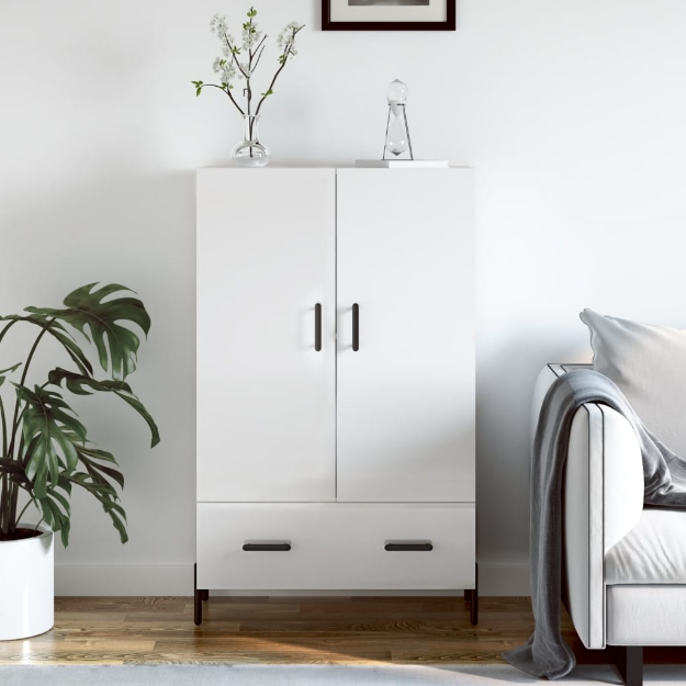 Credenza Bianco Lucido 69,5x31x115 cm in Legno Multistrato