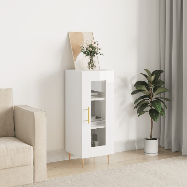 Credenza Bianco Lucido 34,5x34x90 cm in Legno Multistrato