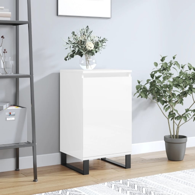 Credenza Bianco Lucido 40x35x70 cm in Legno Multistrato