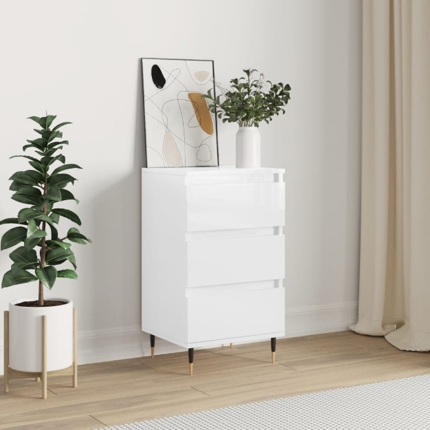 Credenza Bianco Lucido 40x35x70 cm in Legno Multistrato