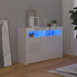 Credenza con Luci LED Bianco Lucido 115,5x30x75 cm