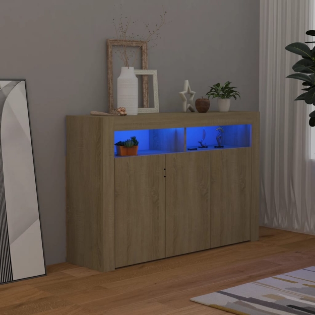 Credenza con Luci LED Rovere Sonoma 115,5x30x75 cm