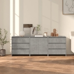 Credenze 3 pz Grigio Cemento in Legno Multistrato