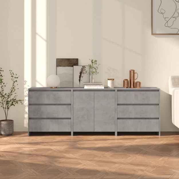 Credenze 3 pz Grigio Cemento in Legno Multistrato