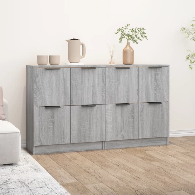 Credenze 2 pz Grigio Sonoma 60x30x70 cm in Legno Multistrato