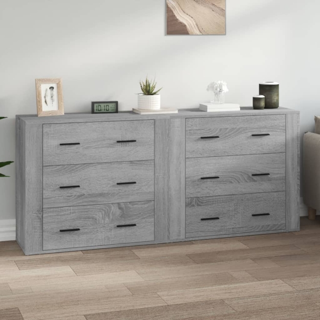 Credenze 2 pz Grigio Sonoma in Legno Multistrato