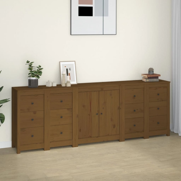 Credenza Miele 230x35x80 cm in Legno Massello di Pino