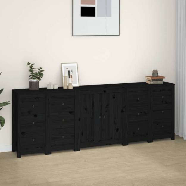 Credenza Nera 230x35x80 cm in Legno Massello di Pino