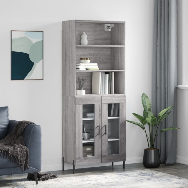 Credenza Grigio Sonoma 69,5x34x180 cm in Legno Multistrato