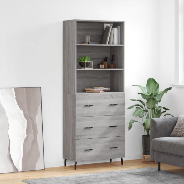 Credenza Grigio Sonoma 69,5x34x180 cm in Legno Multistrato