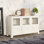 Credenza Bianca Industriale 105x35x62 cm in Metallo e Vetro