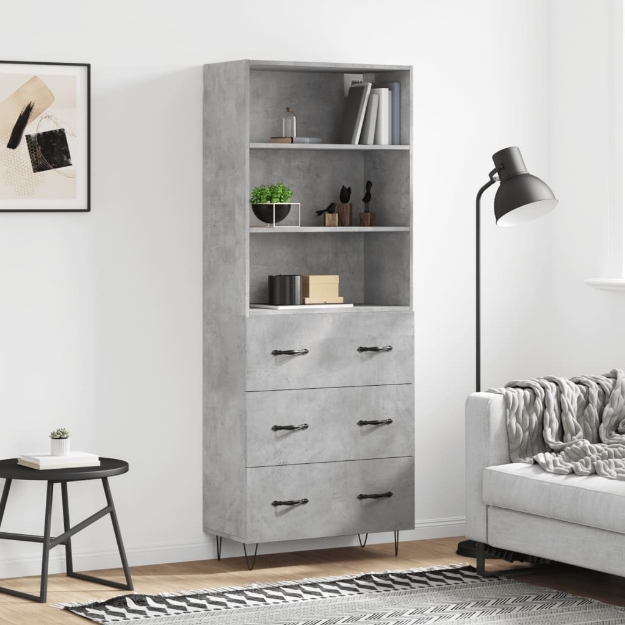 Credenza Grigio Cemento 69,5x34x180 cm in Legno Multistrato