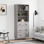 Credenza Grigio Sonoma 69,5x34x180 cm in Legno Multistrato