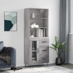 Credenza Grigio Sonoma 69,5x34x180 cm in Legno Multistrato