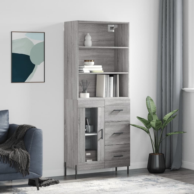 Credenza Grigio Sonoma 69,5x34x180 cm in Legno Multistrato