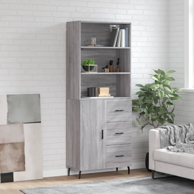 Credenza Grigio Sonoma 69,5x34x180 cm in Legno Multistrato