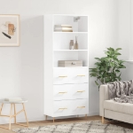 Credenza Bianco Lucido 69,5x34x180 cm in Legno Multistrato