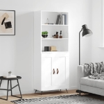 Credenza Bianco Lucido 69,5x34x180 cm in Legno Multistrato