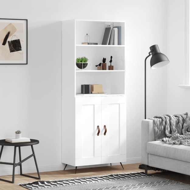 Credenza Bianco Lucido 69,5x34x180 cm in Legno Multistrato