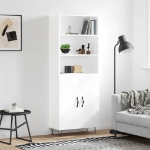 Credenza Bianco Lucido 69,5x34x180 cm in Legno Multistrato