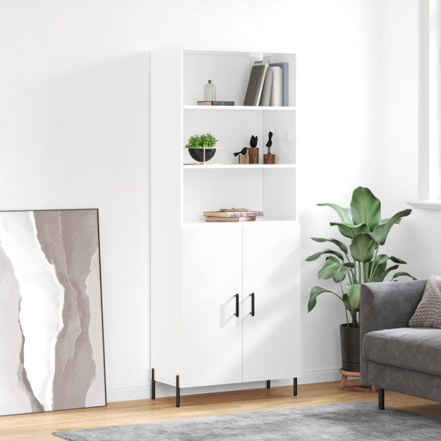 Credenza Bianco Lucido 69,5x34x180 cm in Legno Multistrato