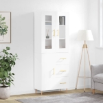 Credenza Bianco Lucido 69,5x34x180 cm in Legno Multistrato