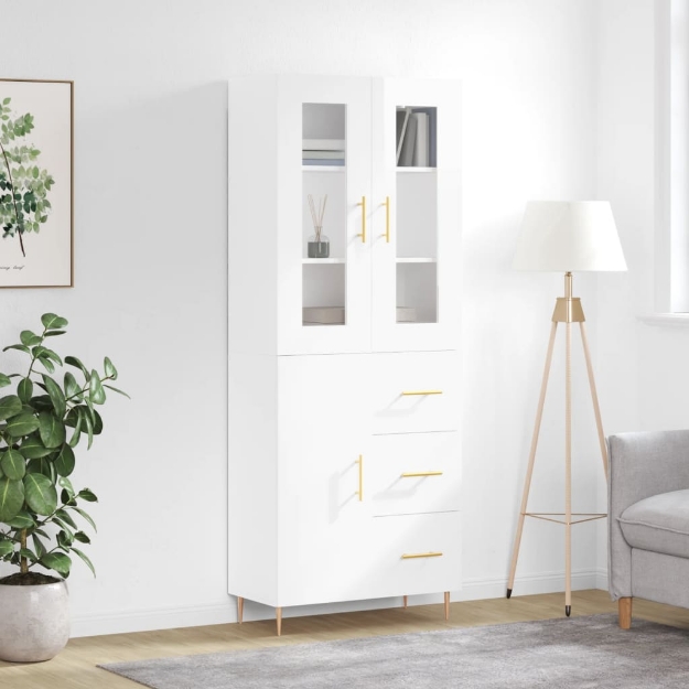 Credenza Bianco Lucido 69,5x34x180 cm in Legno Multistrato