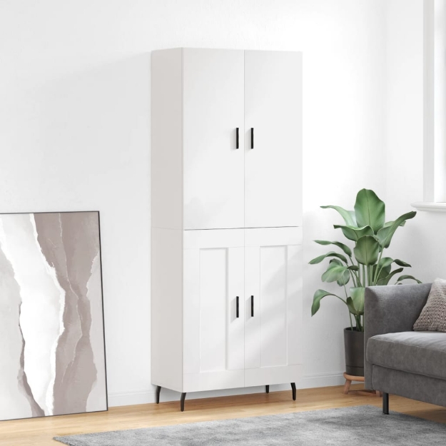 Credenza Bianco Lucido 69,5x34x180 cm in Legno Multistrato