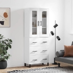 Credenza Bianco Lucido 69,5x34x180 cm in Legno Multistrato