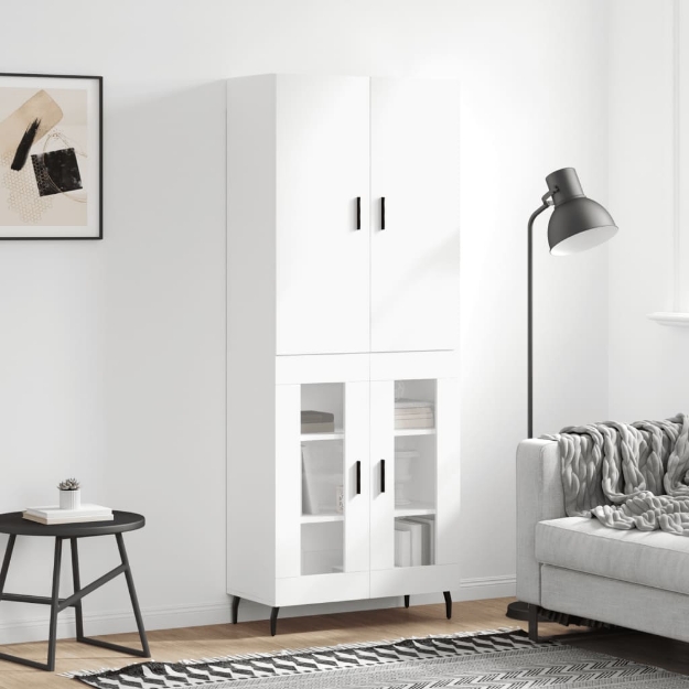 Credenza Bianco Lucido 69,5x34x180 cm in Legno Multistrato