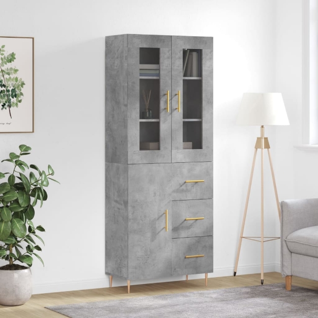 Credenza Grigio Cemento 69,5x34x180 cm in Legno Multistrato