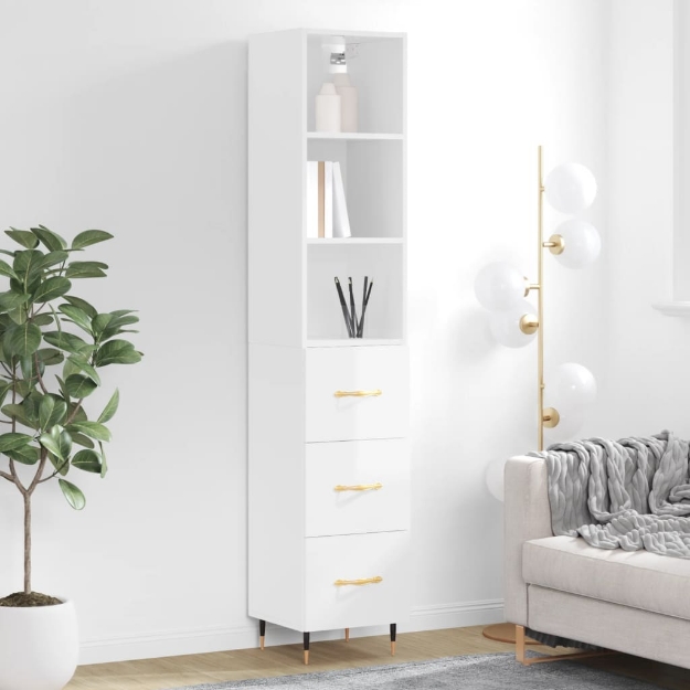 Credenza 34,5x34x180 cm in Legno Multistrato Bianco Lucido